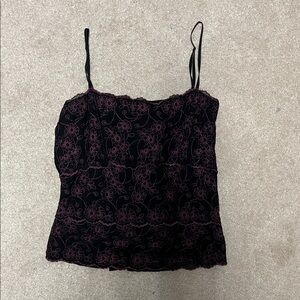 The Limited Black Camisole with Wine Floral Lace